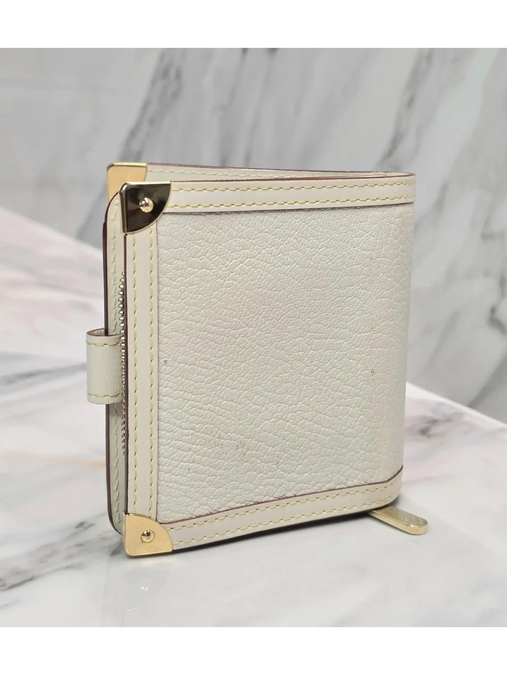 Louis Vuitton Cream Leather Snap Wallet with Gold-Tone Accents